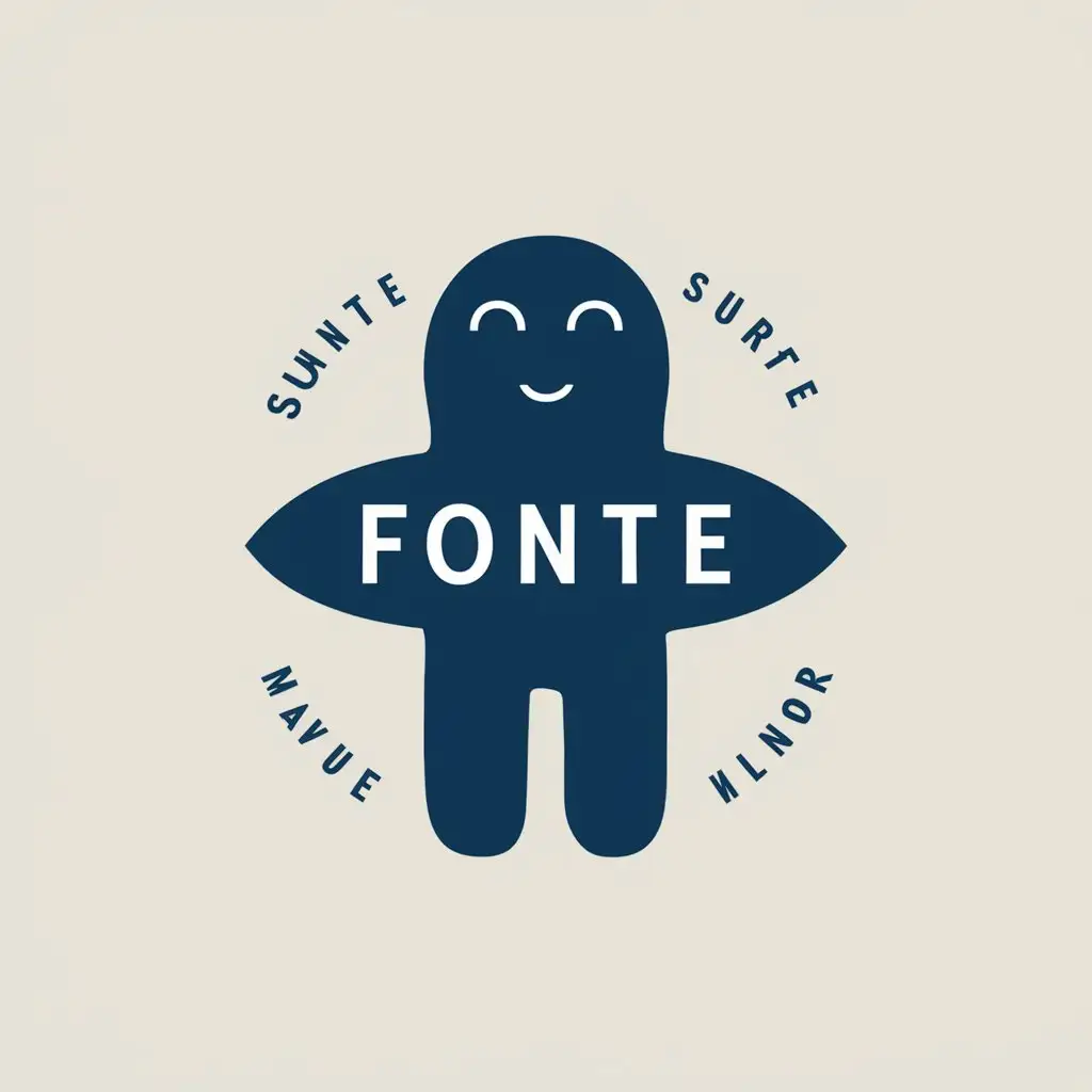 a vector logo design,with the text "FONTE", main symbol:surfdoll dark blue in color with FONTE written inside,Minimalistic,clear background