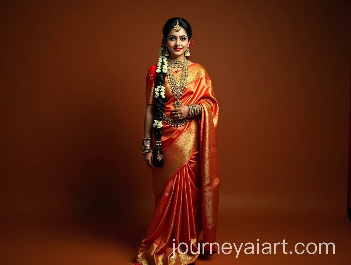 Regal-Tamil-Bride-in-Luxurious-Silk-Saree-with-Temple-Jewelry-and-Jasmine-Adorned-Braid