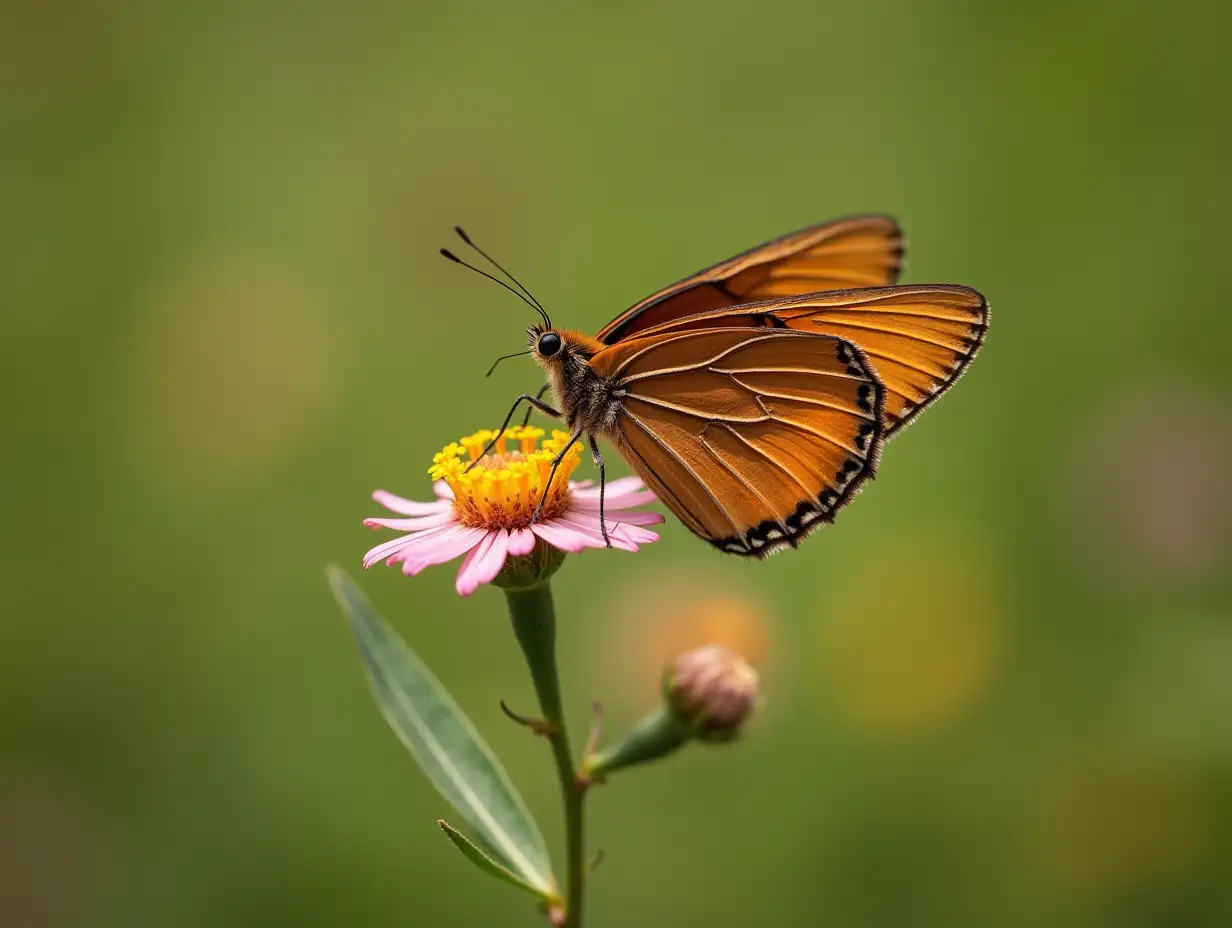 Butterfly that lands on a flower with open wings