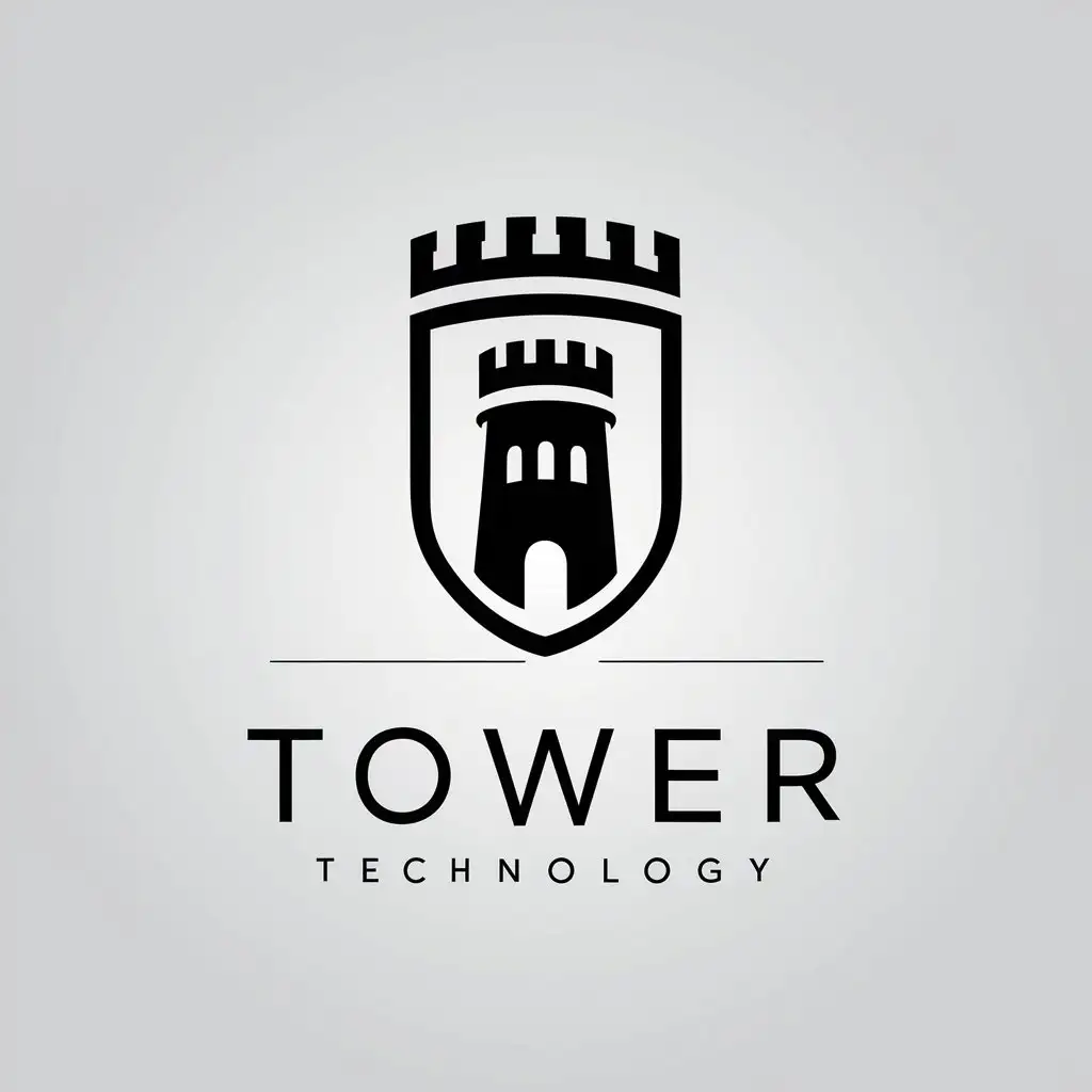 LOGO Design For TOWER Medieval Shield and Tower Symbol in Minimalistic Style for Technology Industry