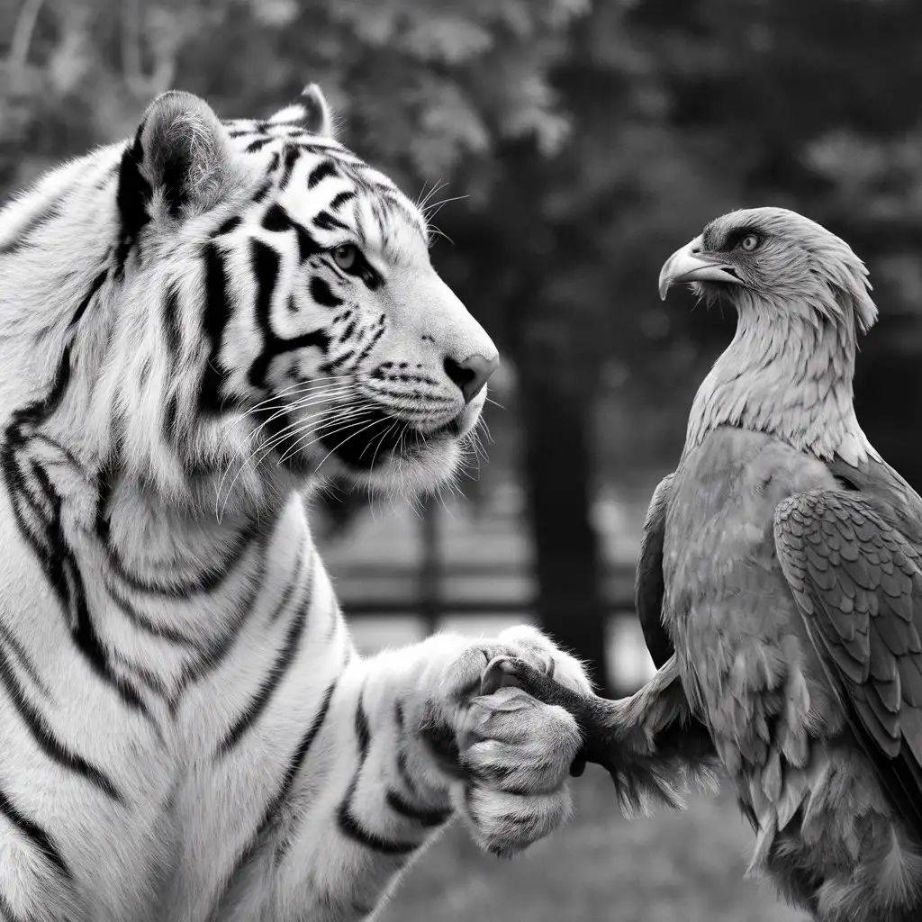 white tiger and phoenix hand in hand silhouette image