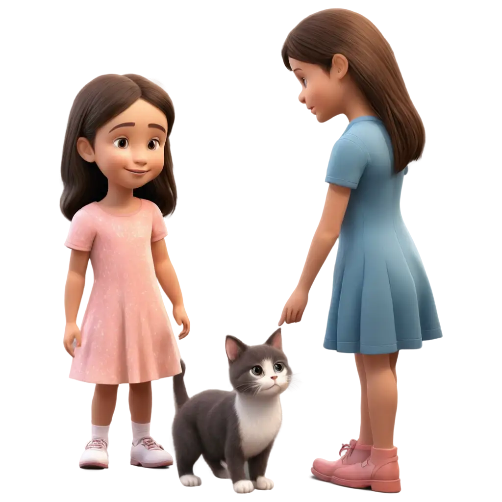 3D-PNG-Image-of-a-Little-Girl-Talking-to-a-Cat-Capturing-a-Heartwarming-Conversation