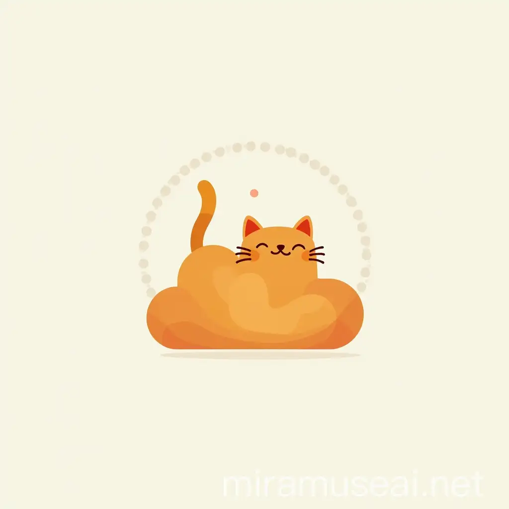 Minimalist Cartoon Logo of an Orange Cat in Clouds