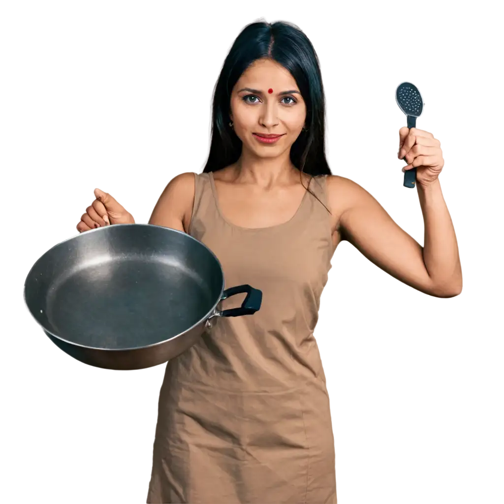 Vibrant-PNG-of-an-Indian-Housewife-Holding-a-Pan-Celebrating-Culinary-Traditions