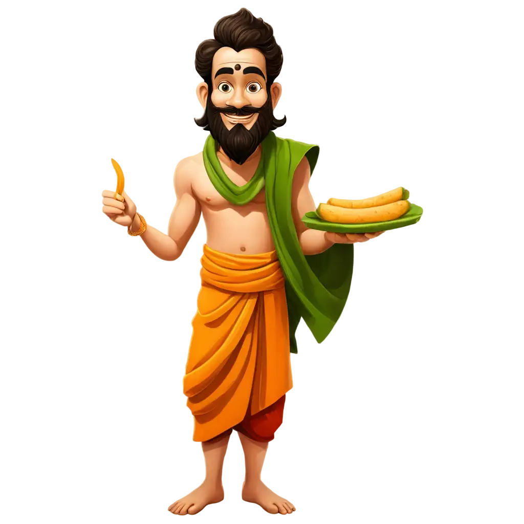 South-Indian-Sadhu-Vector-Cartoon-PNG-Traditional-Saffron-Robes-Dosa-and-Cultural-Elements