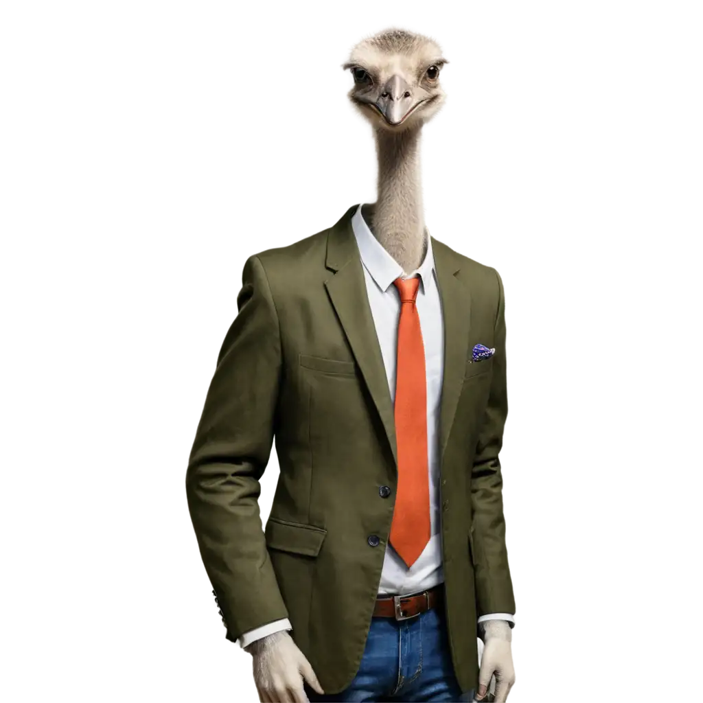 Realistic-PNG-Image-of-an-Ostrich-in-an-Olive-Green-Blazer-Enhancing-Online-Presence