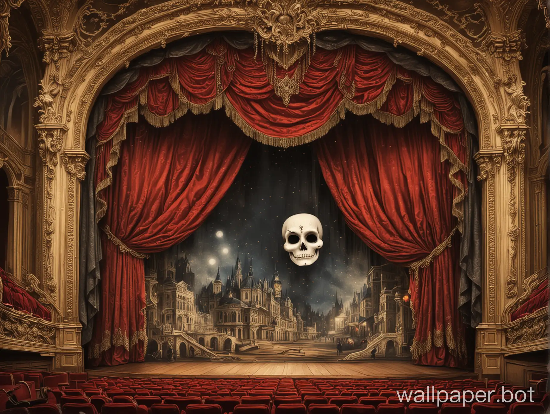 a French Grand Theatre motif, with a Phantom Of The Opera feeling, vintage