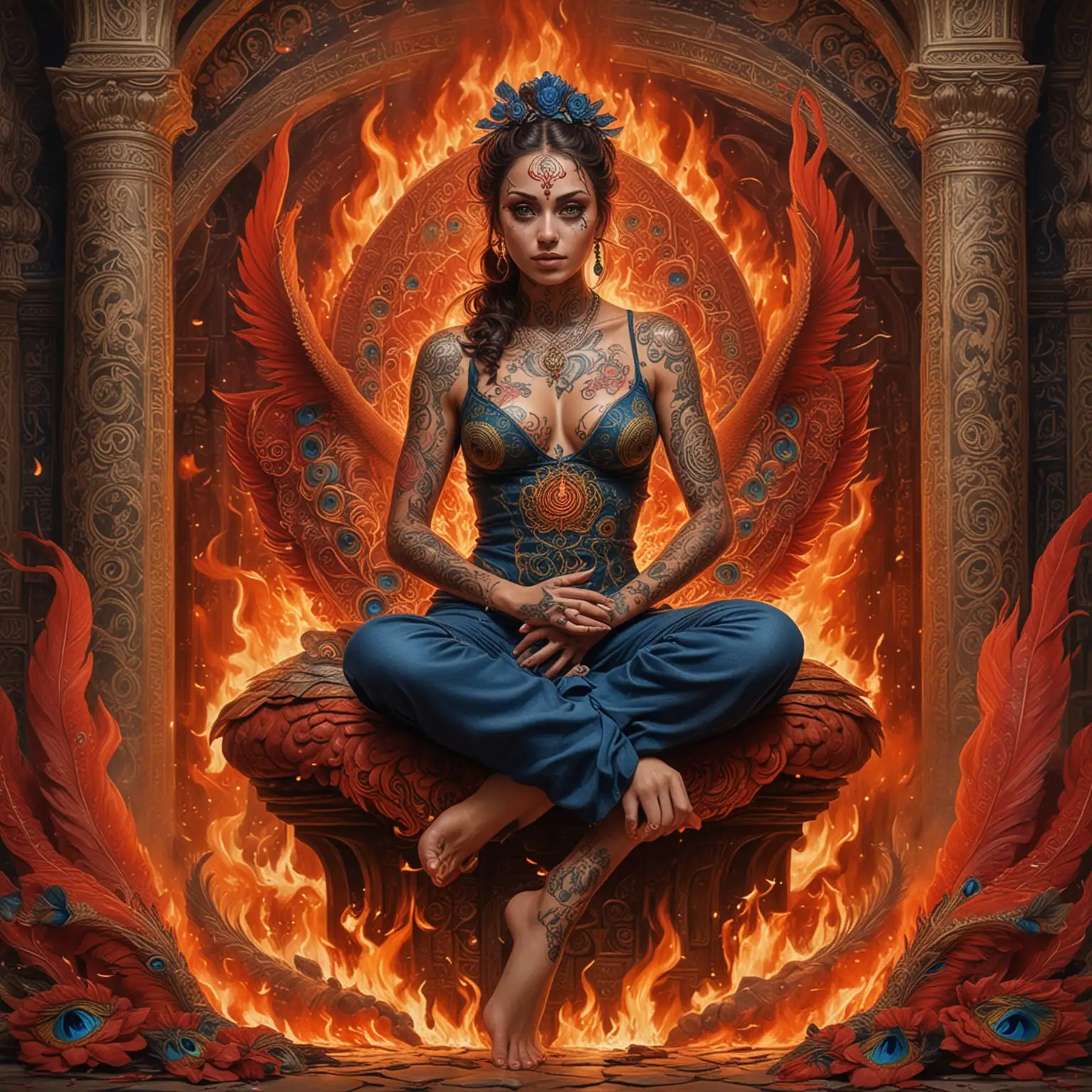 Beautiful Teenage Empresses with Fire and Dragons in a Dark Hindu Palace