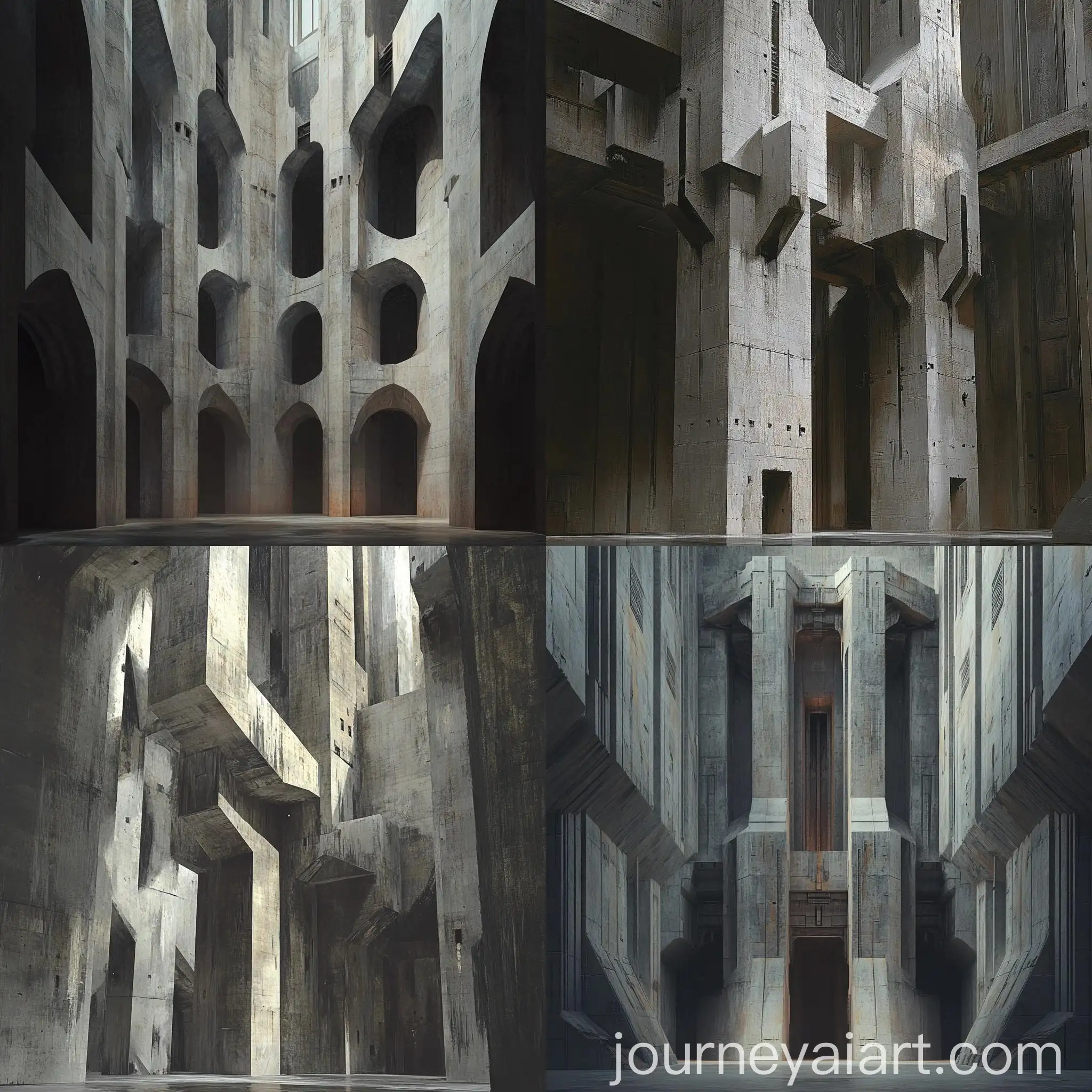 Hyperrealistic-Gothic-Brutalist-Tower-Painting