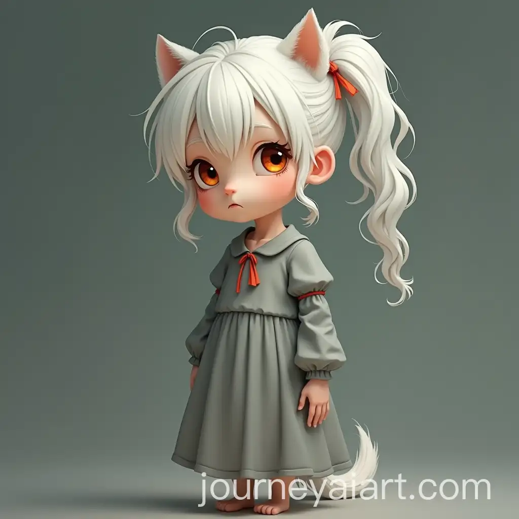 Girl-with-Pale-Skin-White-Doggy-Hair-and-Orange-Eyes-in-Gray-Dress