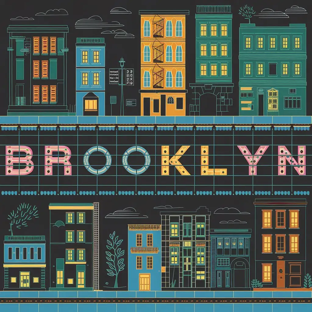 Vibrant Word Search Art of Brooklyn with Electric Color Letters