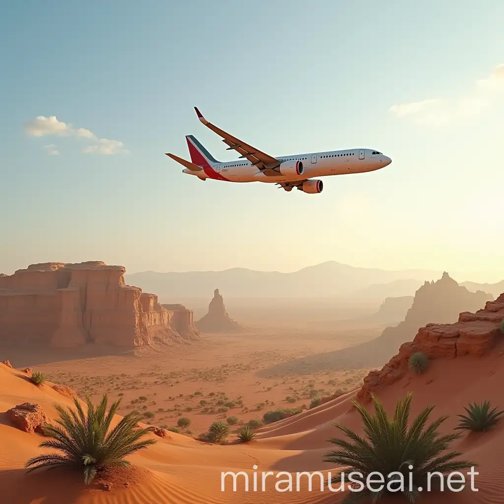 Desert Oasis Aerial View Airplane Soaring Above Pristine Sands