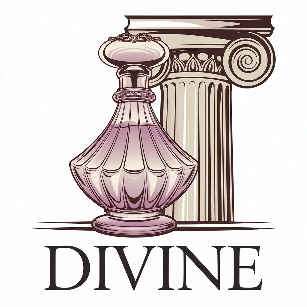 LOGO Design for Divine Elegant Perfume Flacon with Greek Column Theme in Cream Color