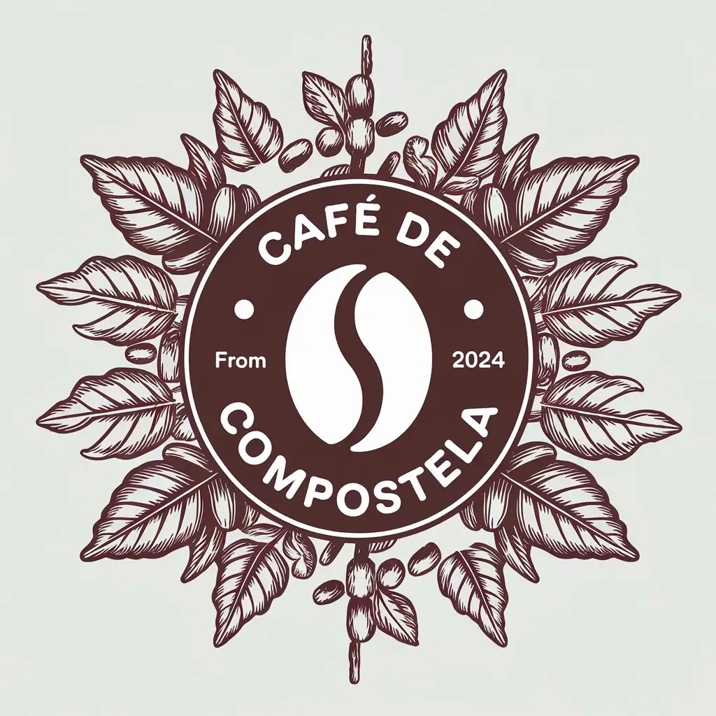 LOGO Design for Caf de Compostela Vector with Coffee Grain and Plants Modern and Clear