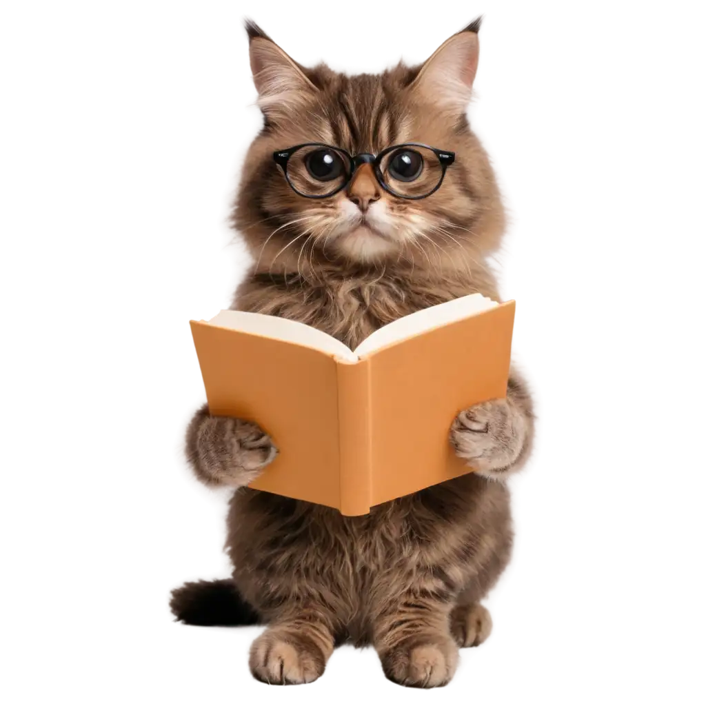 Adorable-PNG-Image-of-a-Cute-Cat-with-Glasses-Reading-a-Book