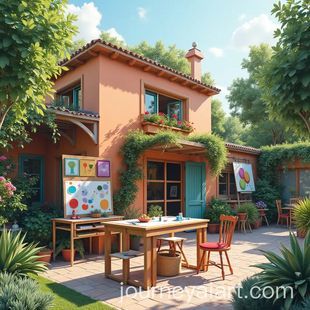 Colorful-Art-Workshop-with-Garden-Drawing-Mat-and-Outdoor-Seating