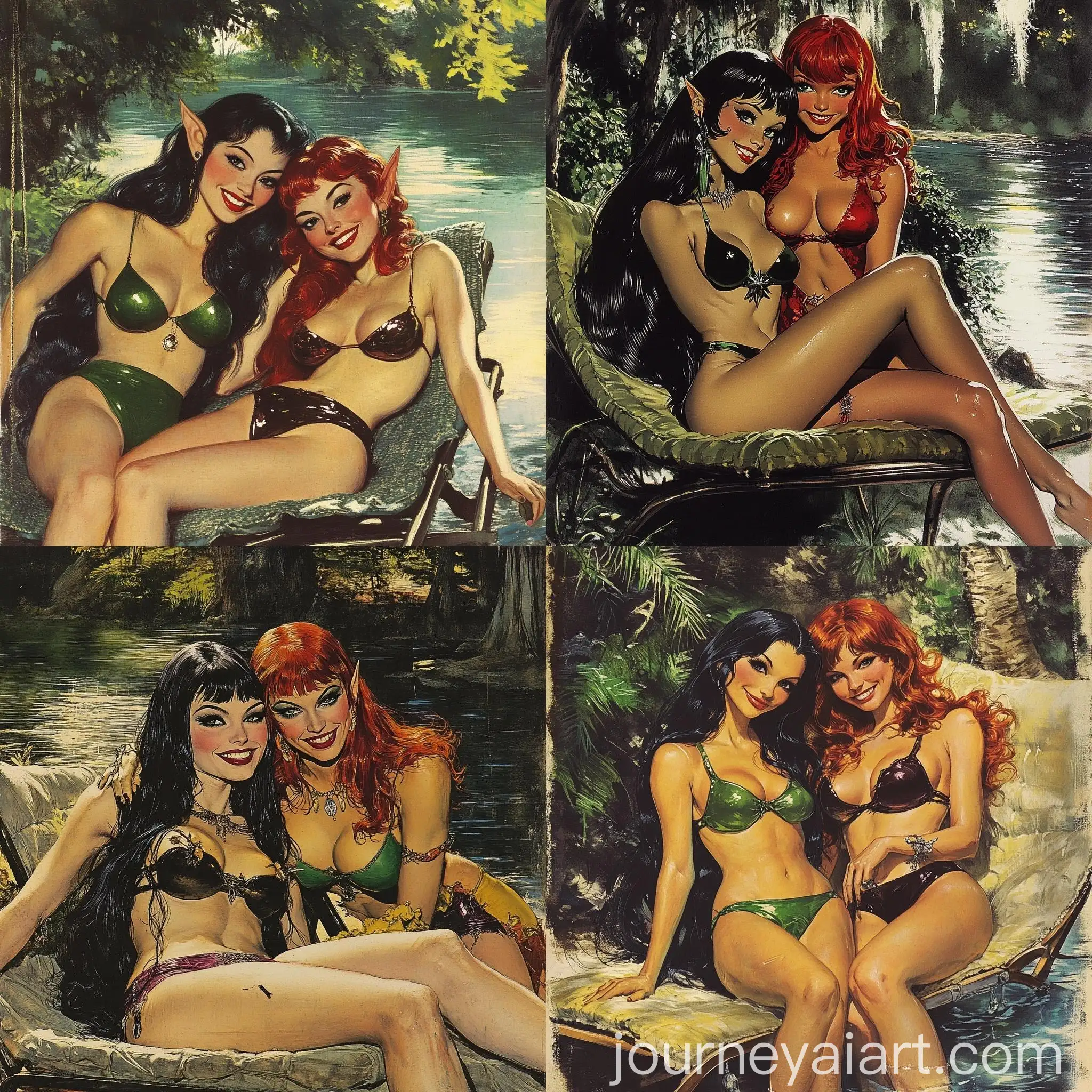 Dark-Fantasy-Elf-Woman-and-RedHaired-Woman-by-the-Lake
