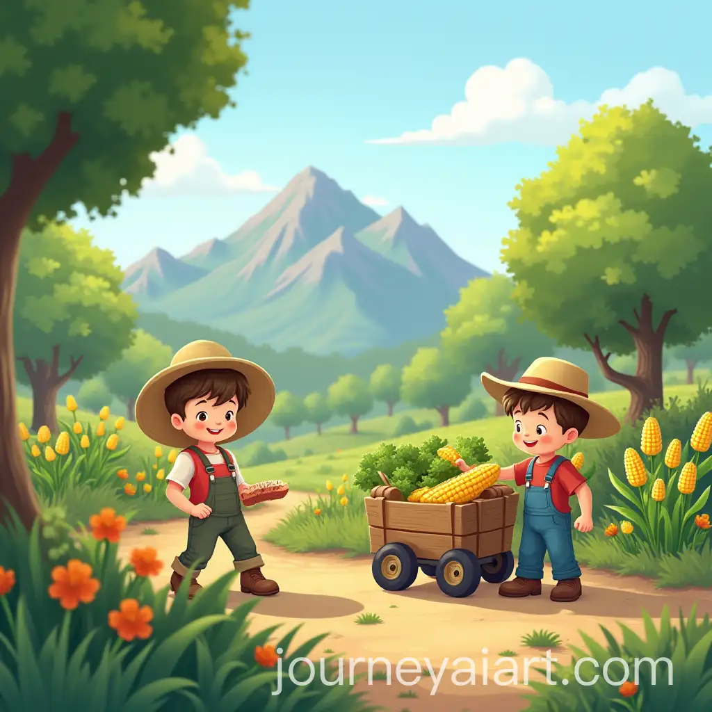 Little-Farmers-Working-in-a-Sunny-Garden-with-Vegetables-and-Corn