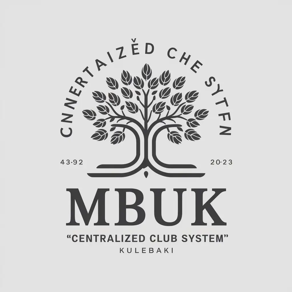 a vector logo design,with the text "MBUK "Centralized Club System" Kulebaki", main symbol:tree,complex,be used in Entertainment industry,clear background