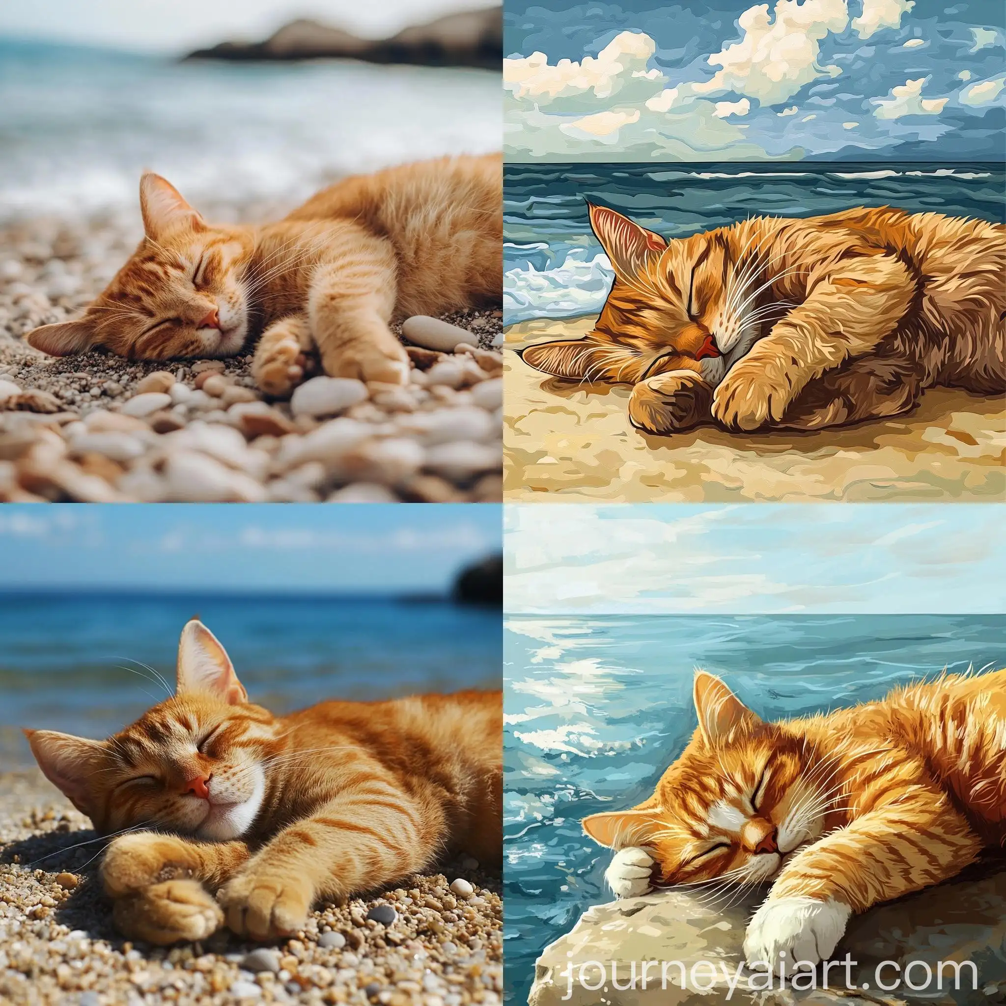 Sleeping-Brown-Cat-Relaxing-on-Sea-Shore