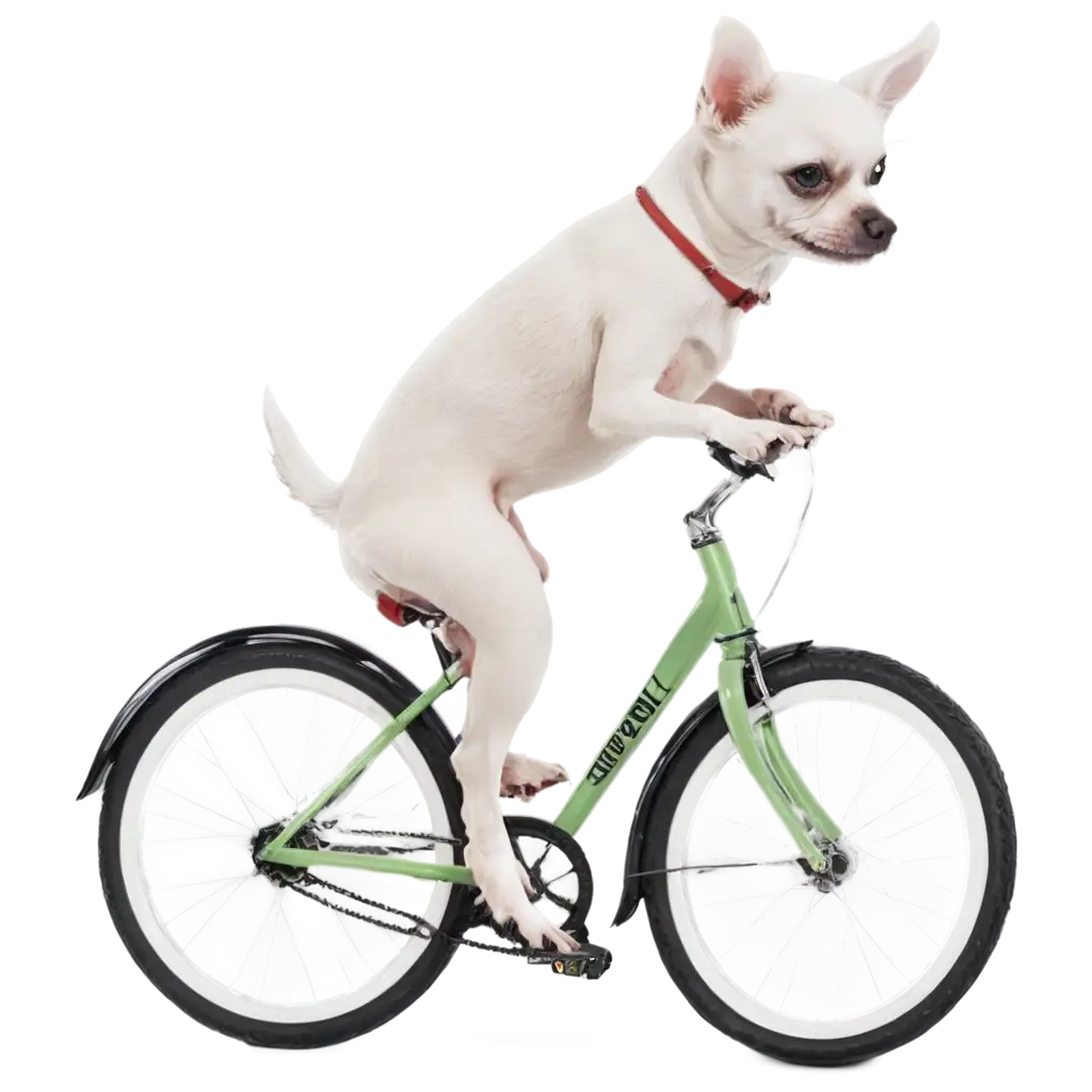 white chihuahua dog riding a bicycle