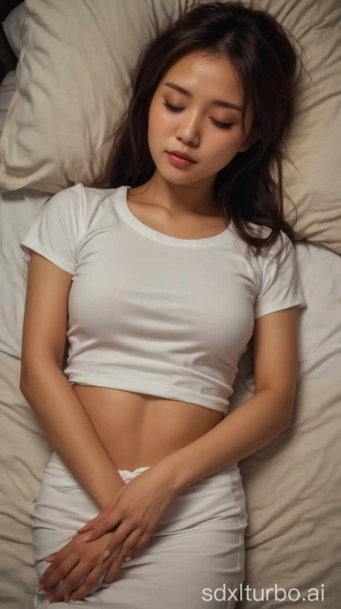 Drunk-Chinese-Beauty-in-Winter-Night-Brown-Hair-Overhead-Angle