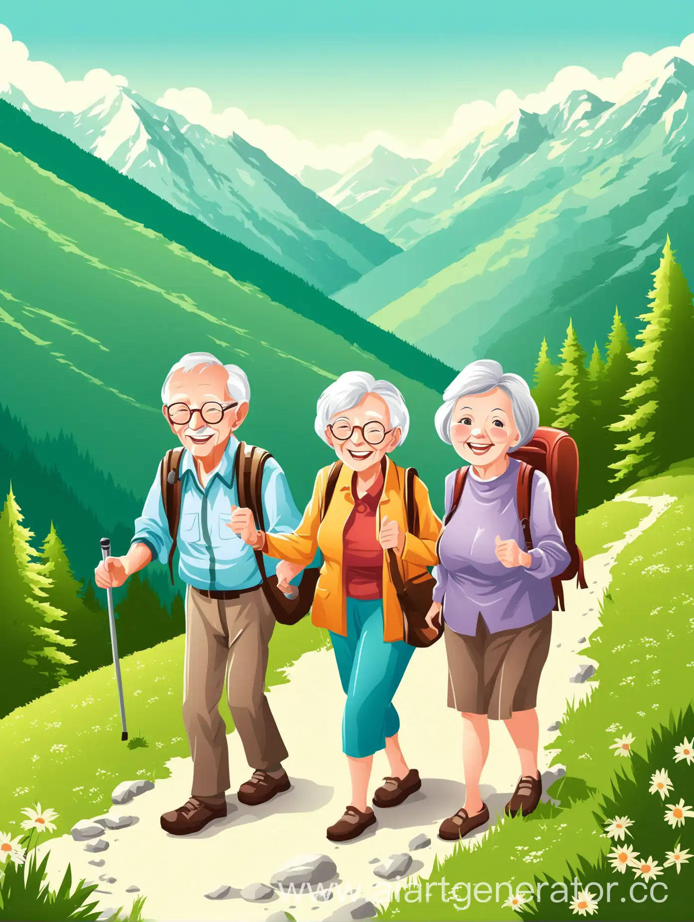 Happy-Elderly-People-Tourists-in-Mountains-Vector-Graphics