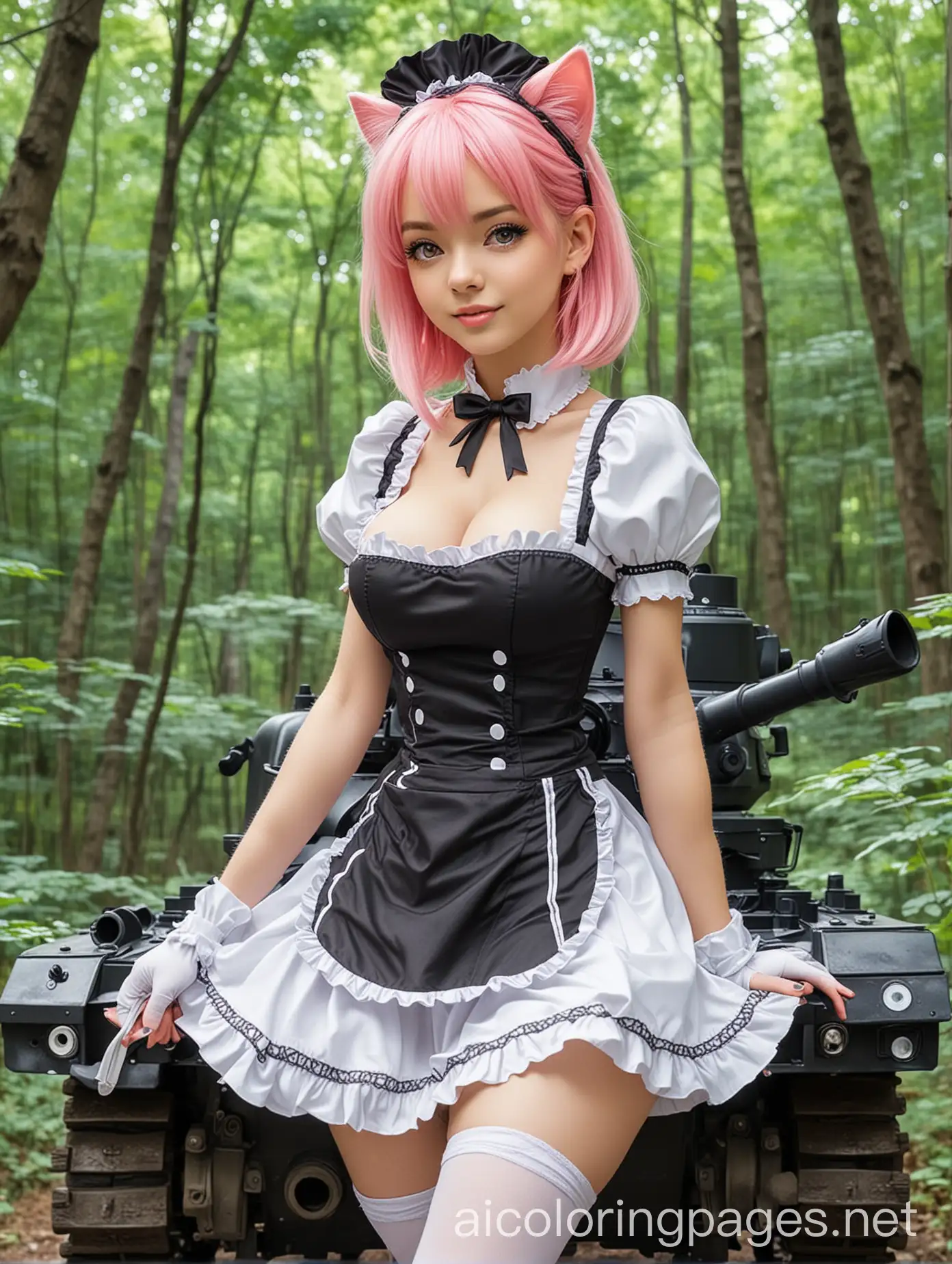 Anime-Maids-Riding-Early-Tanks-in-a-Magical-Forest-Coloring-Page