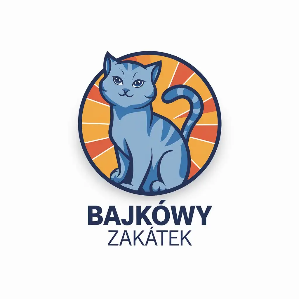 LOGO Design for Bajkowy Zaktek Blue British Shorthair Cat with Bright Disney Stylized Background for Animal Pets Industry