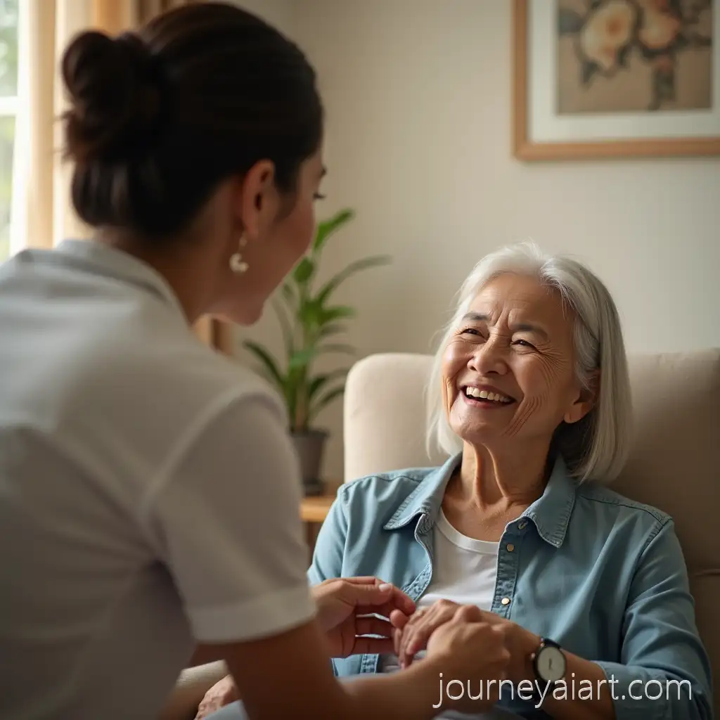 Senior-Woman-Receiving-InHome-PhysiotherapyCozy-Malaysian-Home-Therapy-in-Cozy-Malaysian-Home