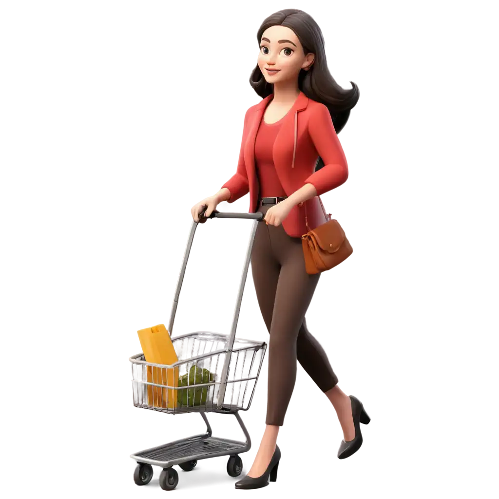 3D-Illustration-PNG-Image-for-Shopping-Woman-Holding-Cart