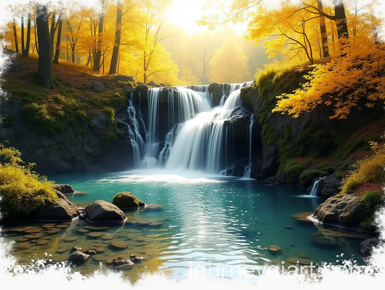 Serene-Waterfall-in-Eden-with-Black-and-Yellow-Tones