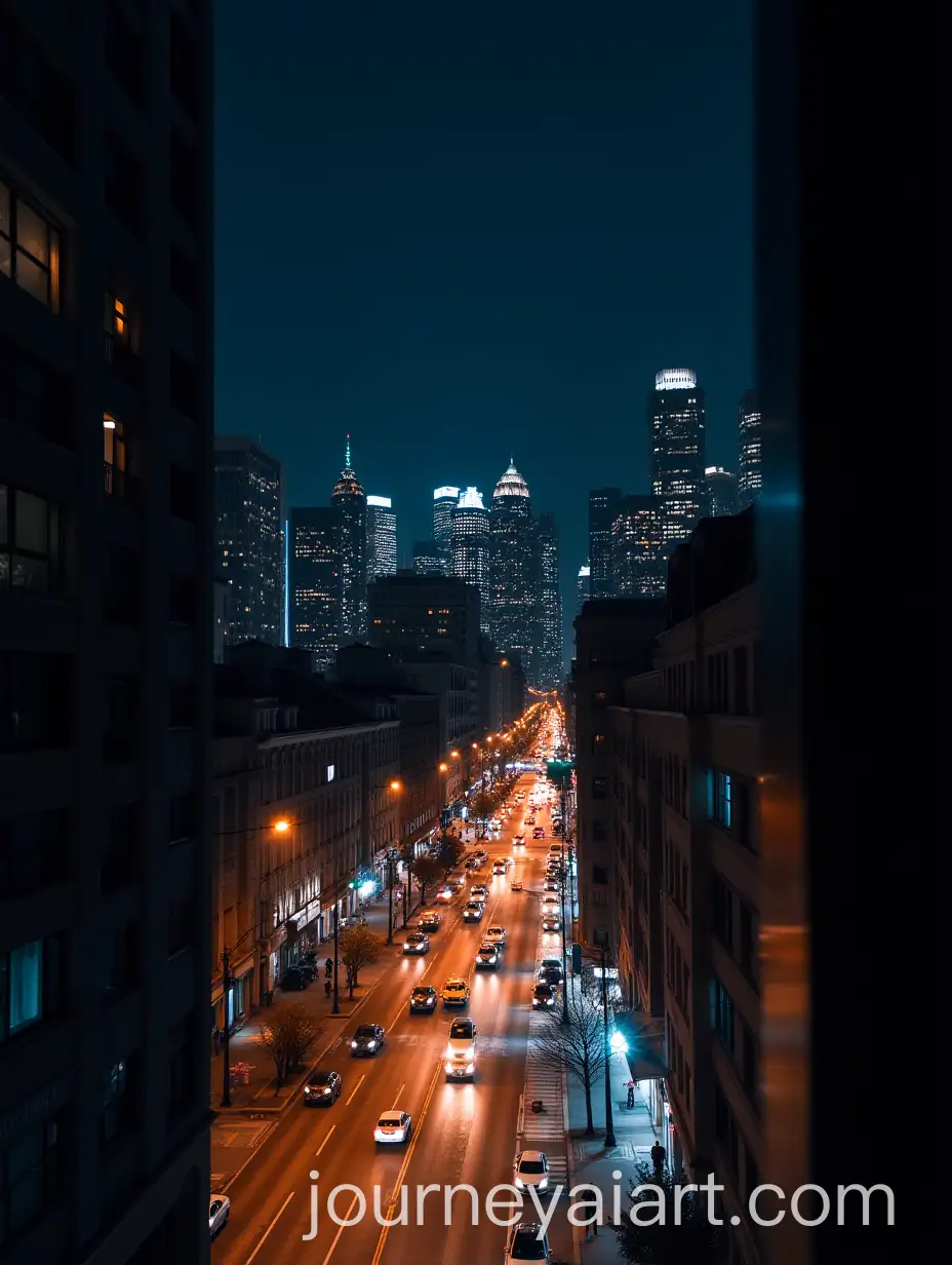 Night-View-of-a-Bustling-Big-City-Street