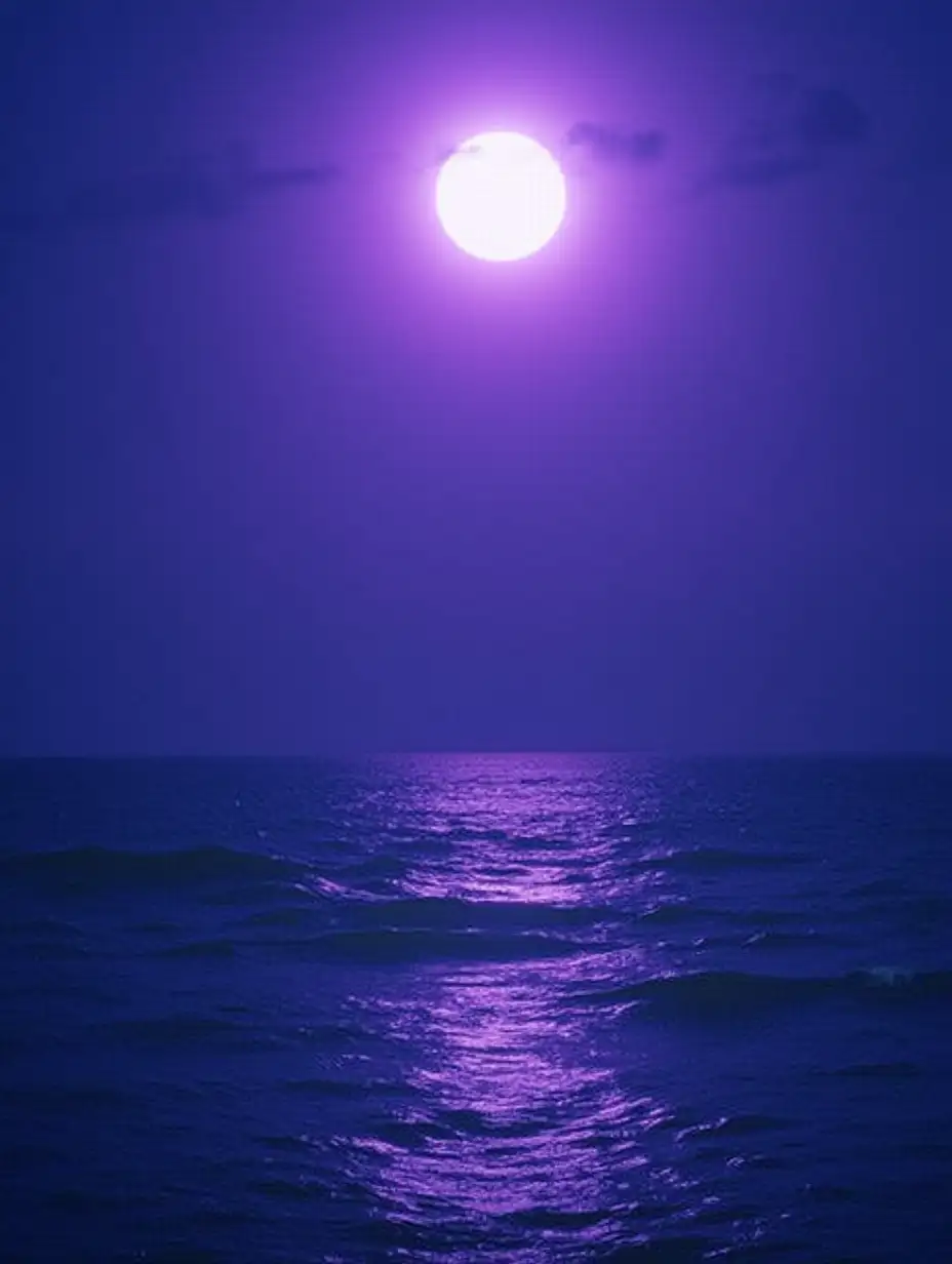 Mysterious, sea, purple, full moon,