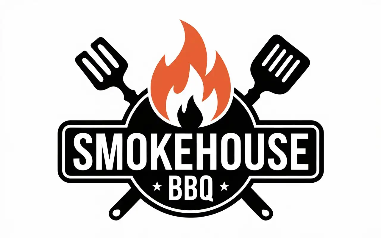 Smokehouse-BBQ-Logo-with-Flame-and-Grilling-Tools