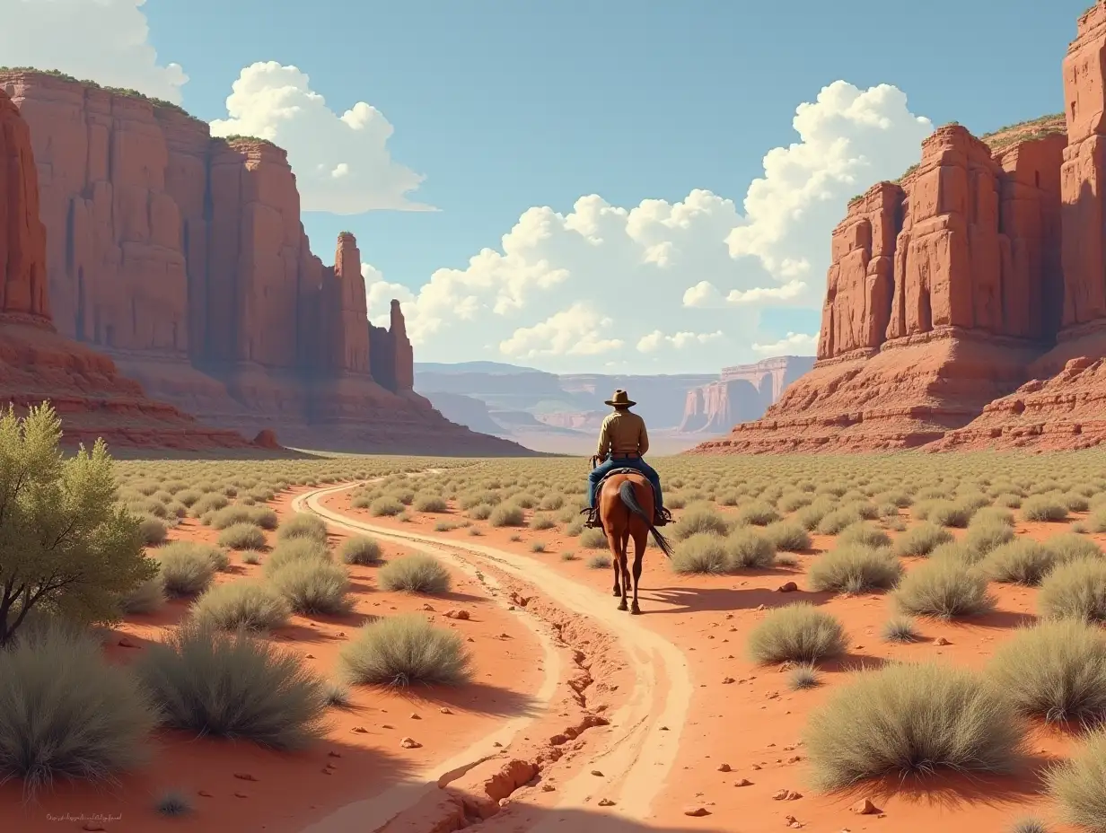 Cowboy's Solitary Journey through the Desert Canyon