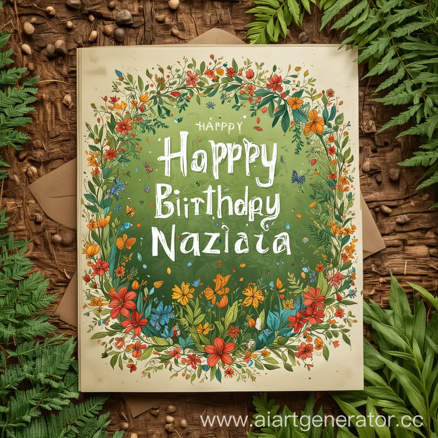 Открытка картинка праздничная надпись Happy birthday Nazifa на фоне природы 
