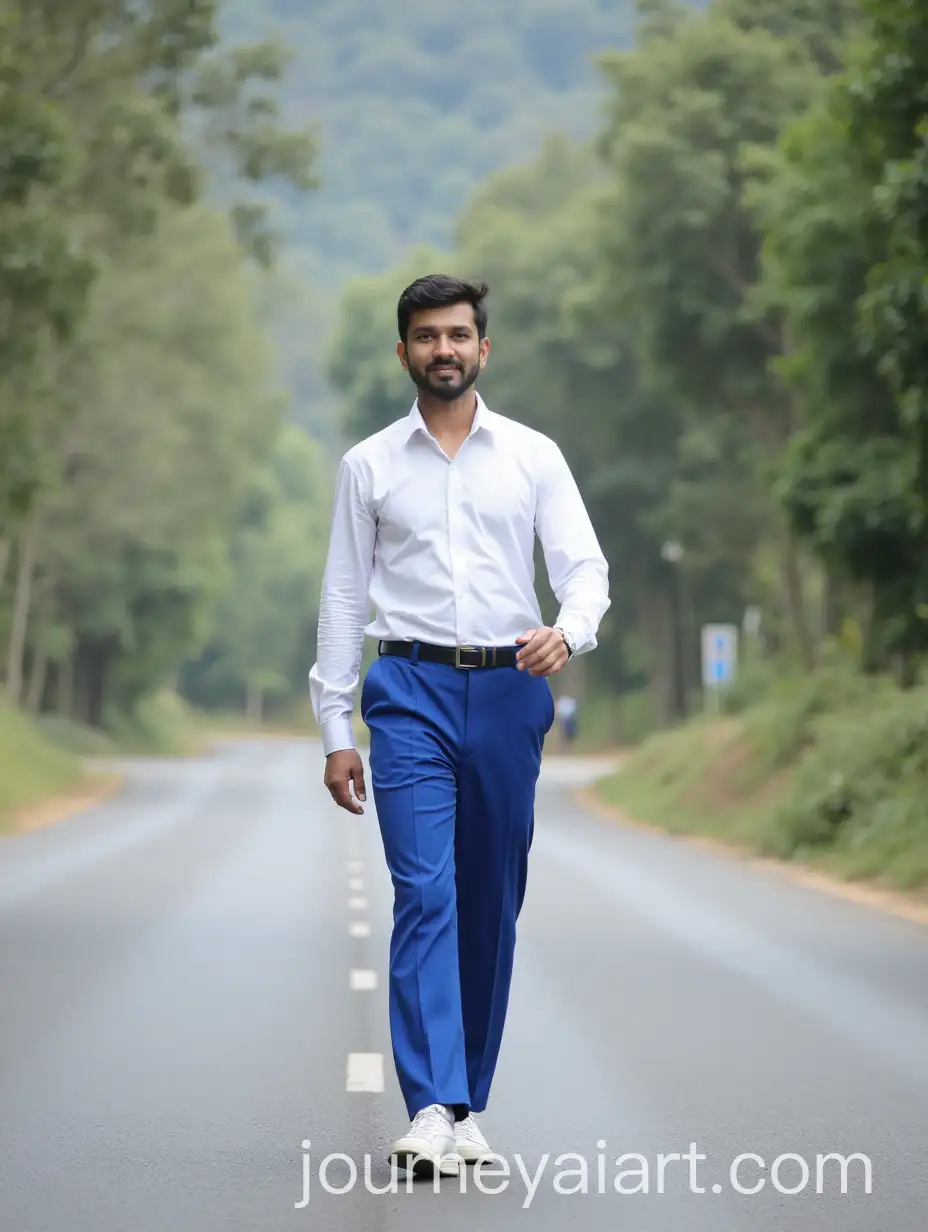 Man-WalkingAI-Image-Prompt-Expansion-on-Road-in-White-Shirt-and-Blue-Pants