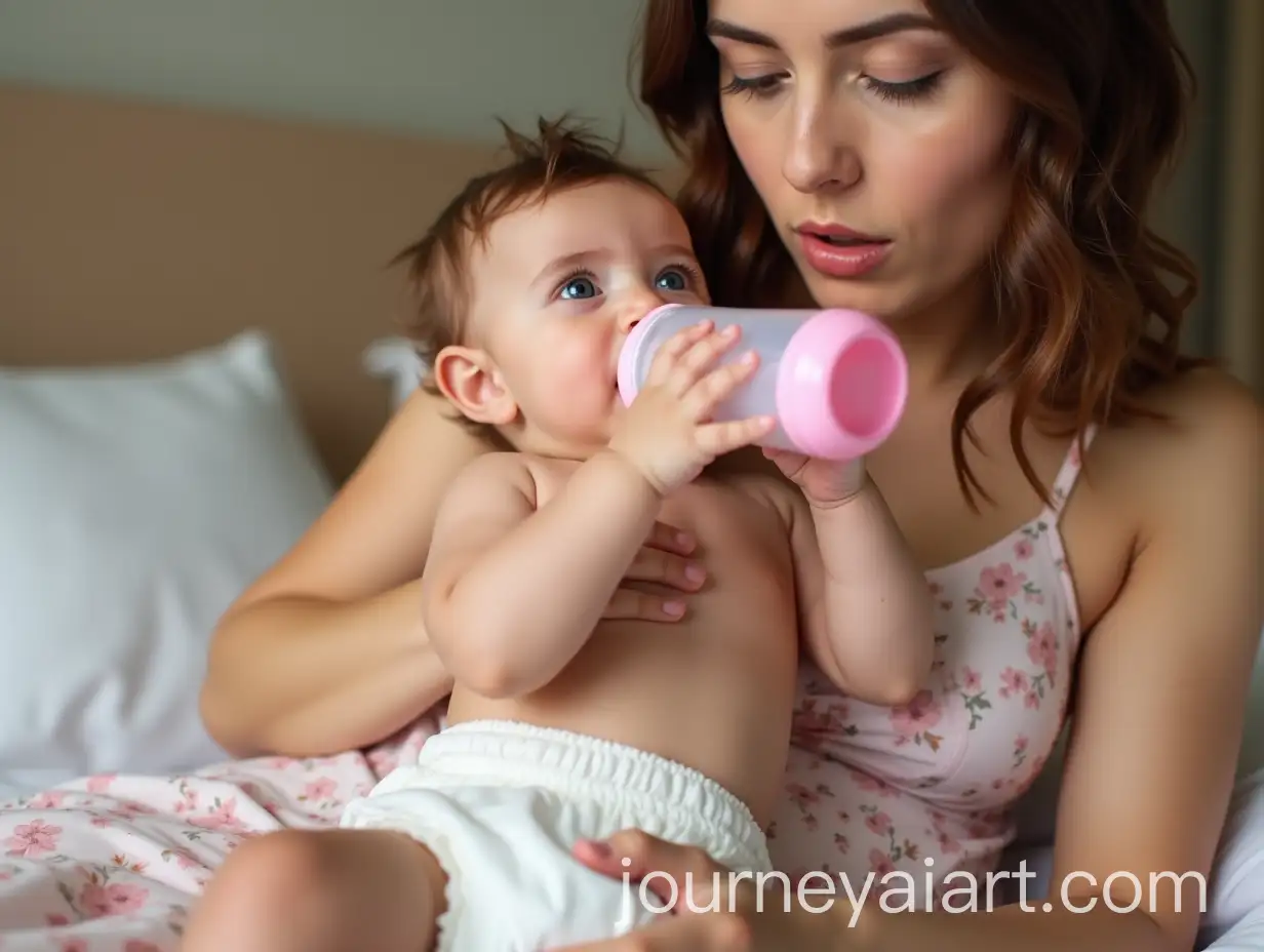 CloseUp-of-9MonthOld-Baby-Boy-Drinking-from-Girlish-Bottle-Held-by-Iranian-Mother