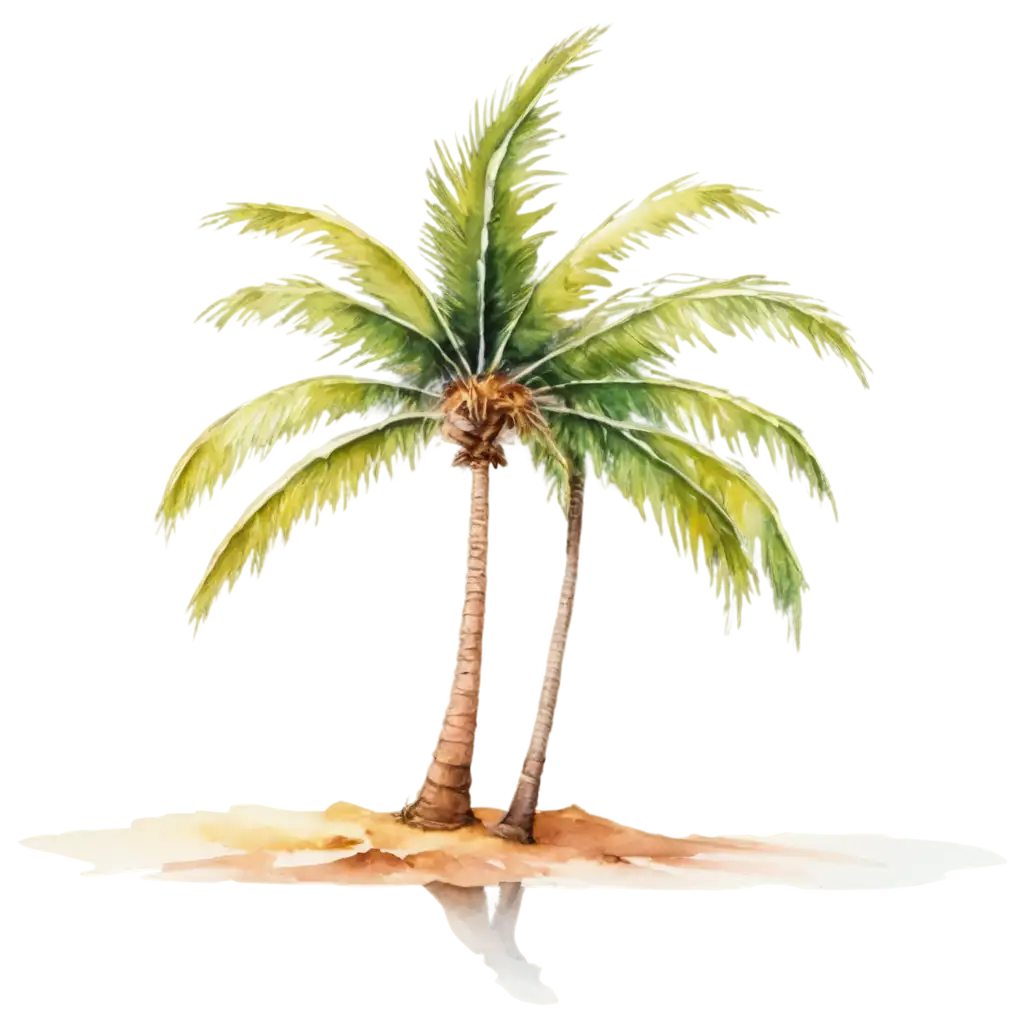 Coconut-Tree-Watercolor-PNG-Capturing-the-Natural-Beauty-in-a-Crisp-Transparent-Format