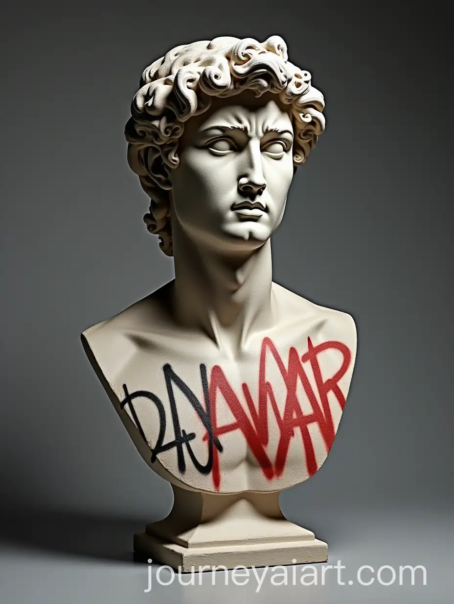 HyperRealistic-Bust-of-David-with-BasquiatsAI-Image-Prompt-Expansion-AntiWar-Graffiti-Art