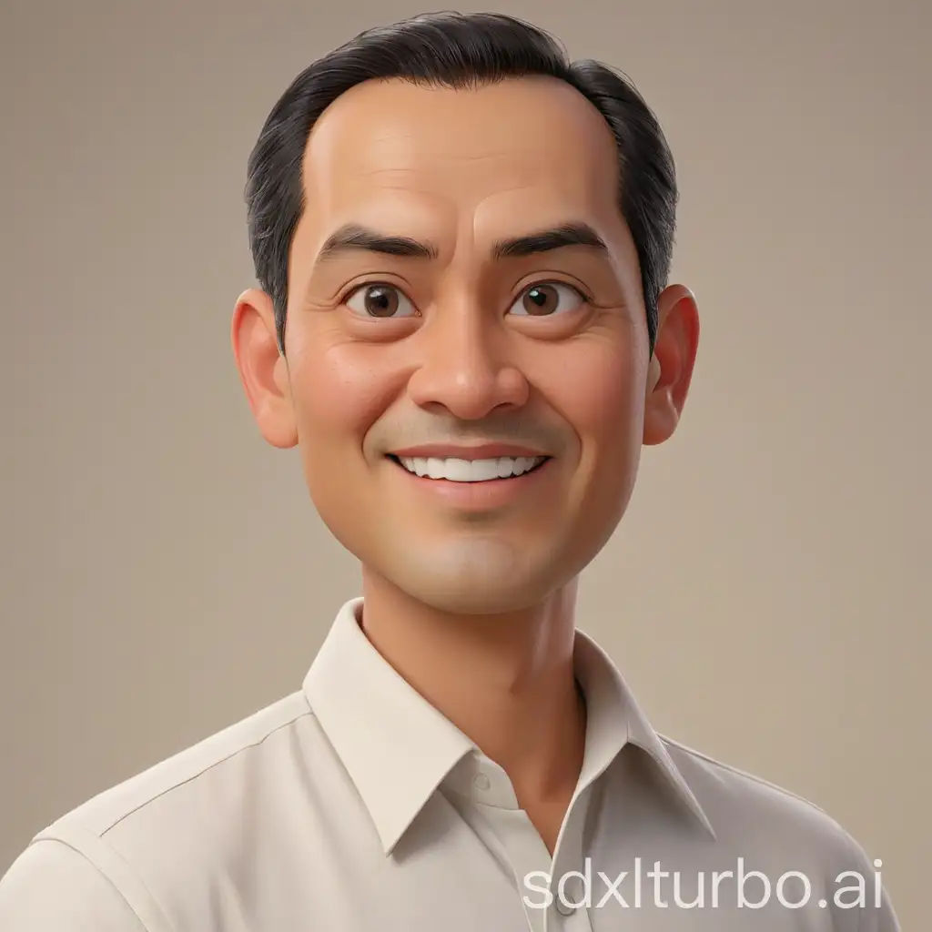 Cartoon-Style-3D-Character-of-a-Handsome-50YearOld-Indonesian-Man-in-White-Shirt