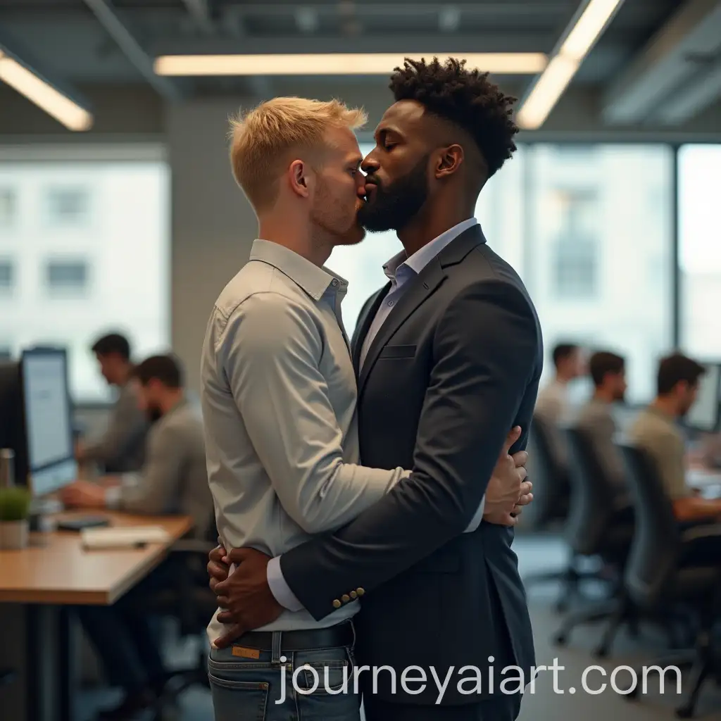 Two-Men-Hugging-in-Office-with-Colleagues-Working-in-Background