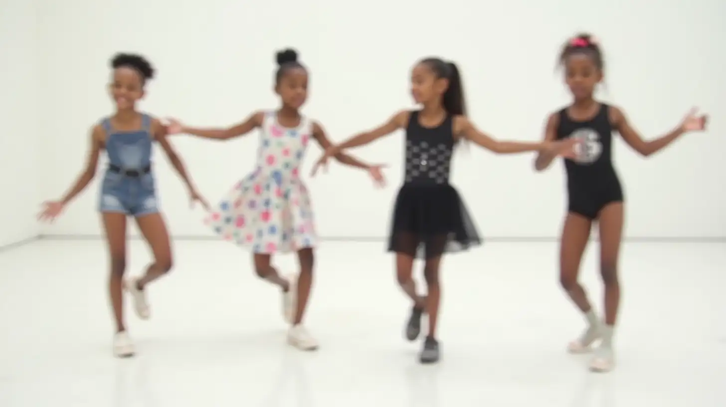 Four African American 12YearOld Female Dancers in Vibrant Dance Attire