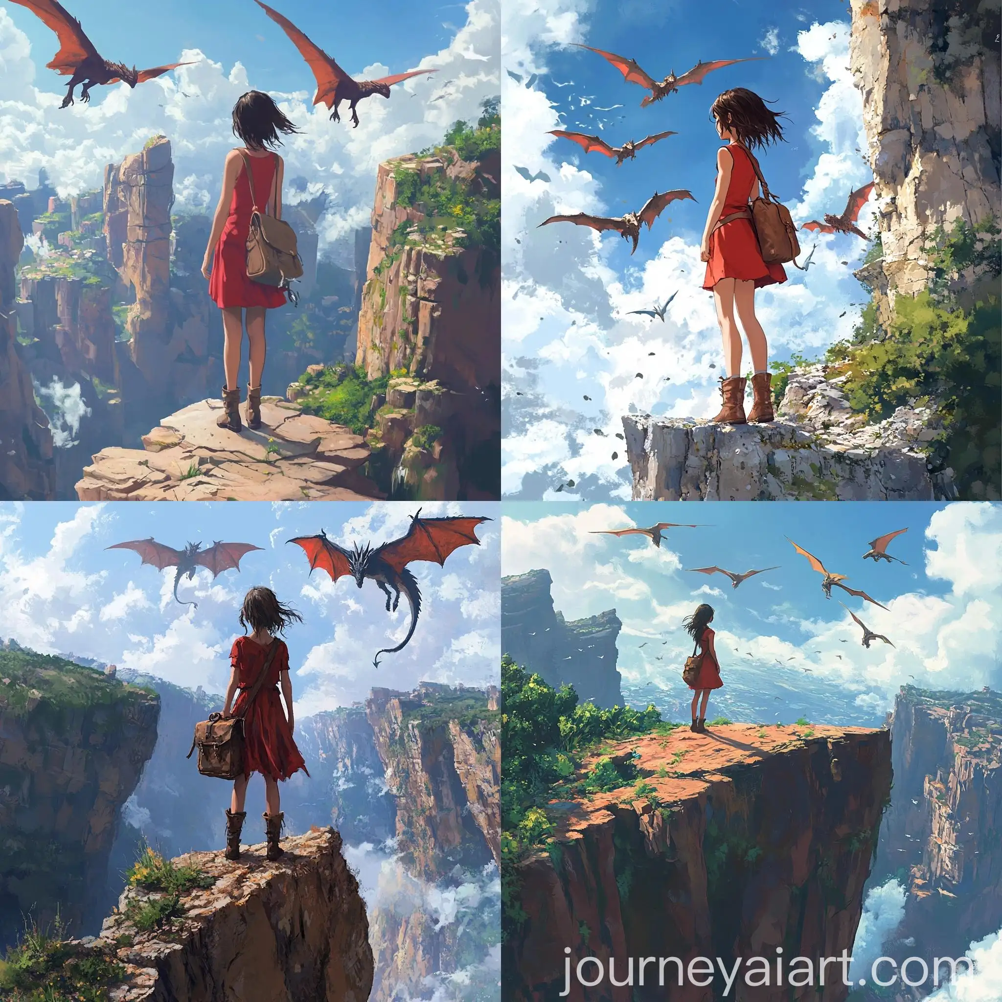 Young-Girl-Confronting-Dragons-on-Cliff-Edge-in-Natural-Landscape