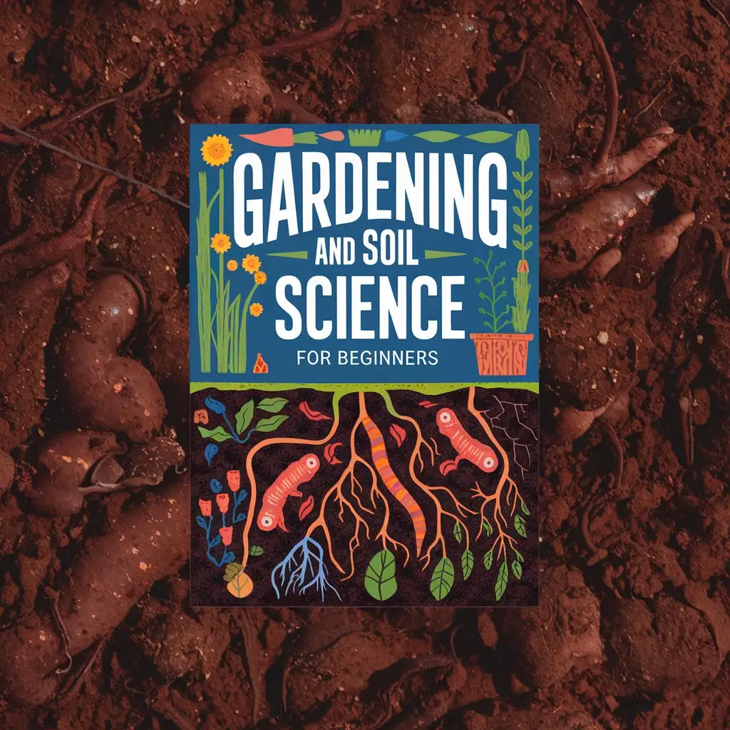 LOGO Design for Gardening and Soil Science Vibrant Book Cover Theme with Bright Colors and Rich Brown Background