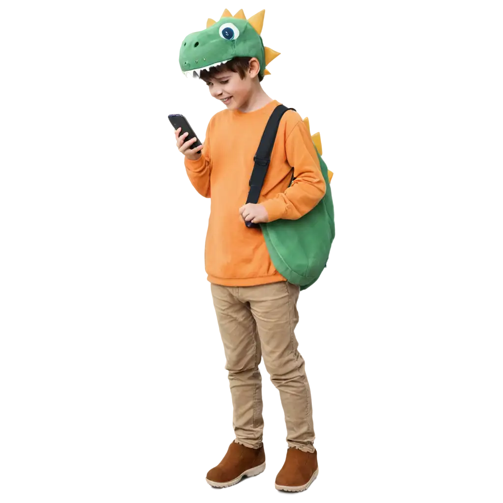 Creative-PNG-Image-Boy-Using-an-iPhone-in-a-Dinosaur-Costume