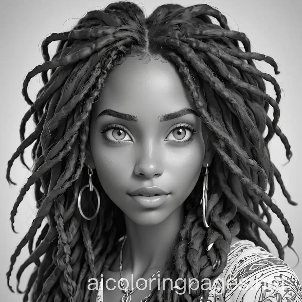 Beautiful-Brown-Skin-Woman-with-Long-Black-Boho-Locs-and-Green-Eyes-Coloring-Page