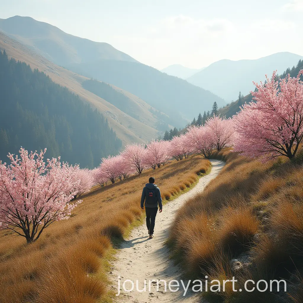 Blossom-Walk-on-Hilly-Terrain-with-Scenic-Landscape