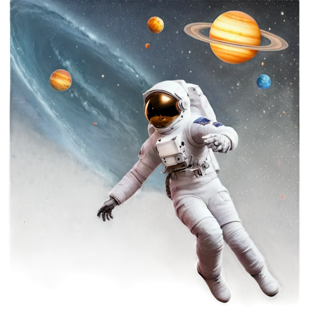 Space Exploration: An astronaut floating in space, surrounded by planets and stars, with a galaxy-themed background.